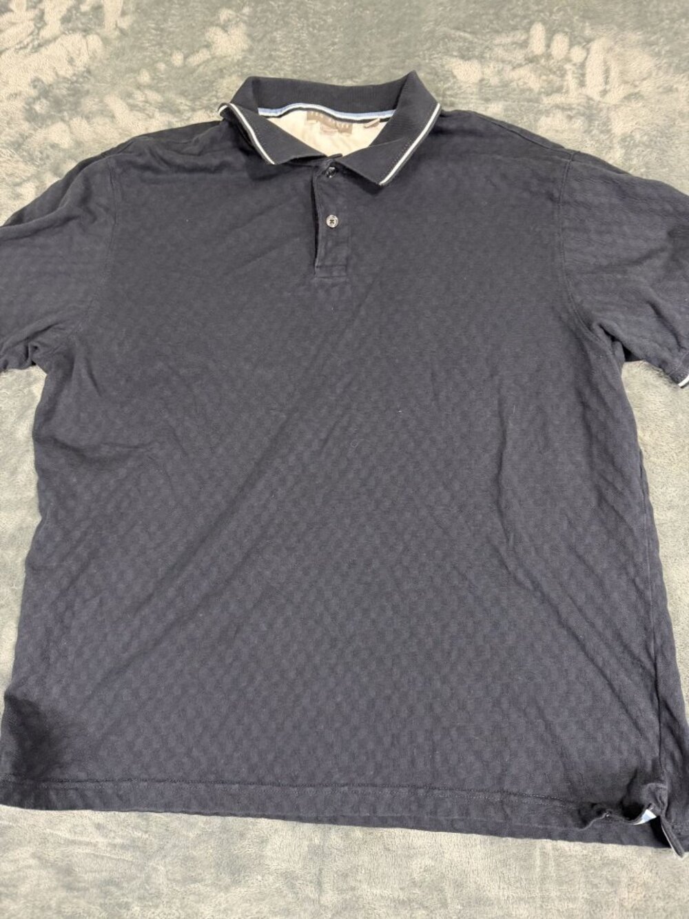 Ted Baker Mens Navy Checkered Texture Short Sleeve Polo Shirt L